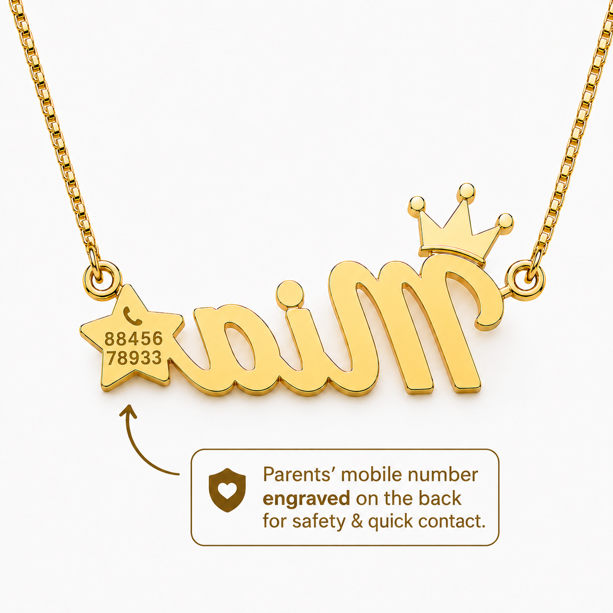 Personalized Name Necklace for Girls with Parents’ Contact Number