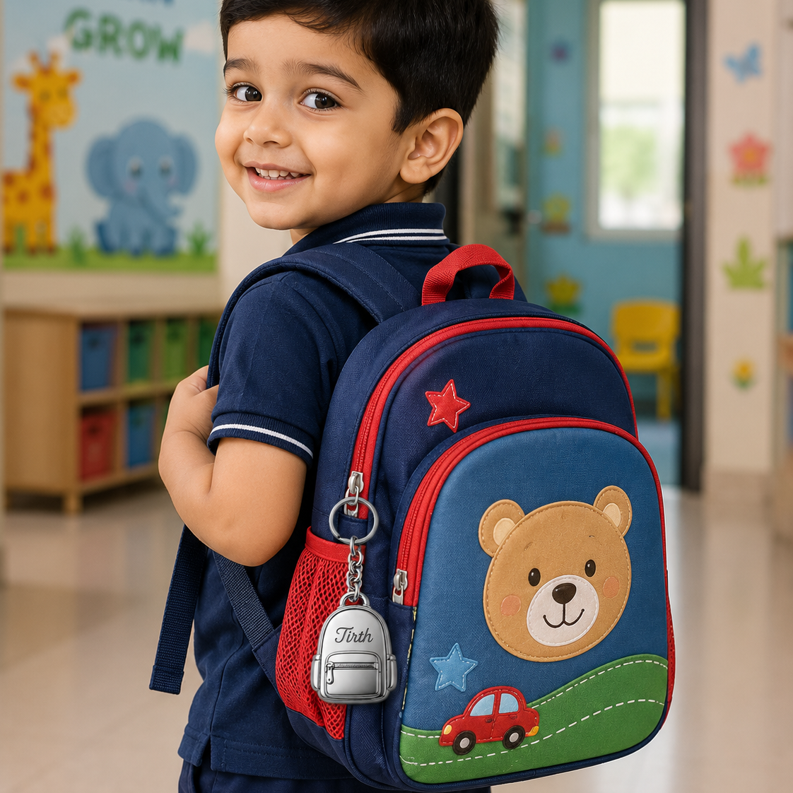 Personalised Bag Keychain with Parent's Phone Number